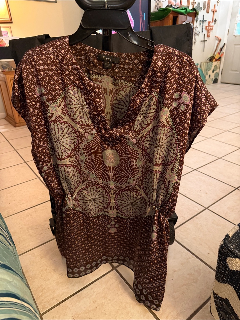 XXI Burgundy and Cream Boho Print V-Neck Tunic